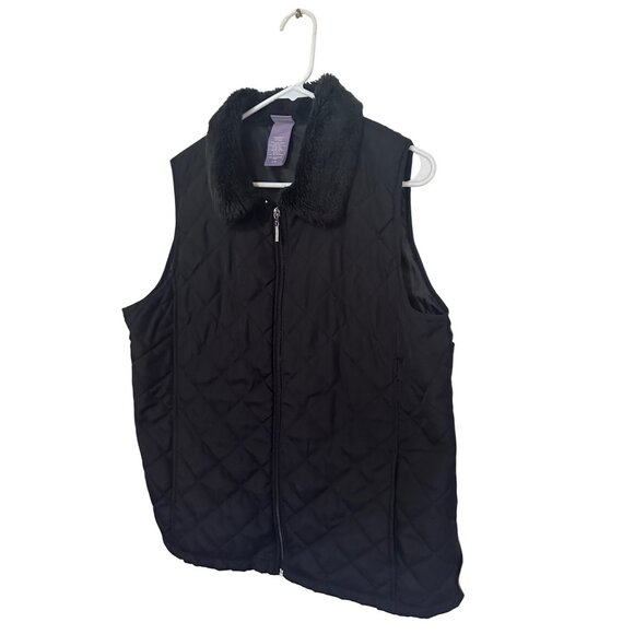 Laura Scott black zip quilted vest with faux fur collar size XL - Picture 4 of 6
